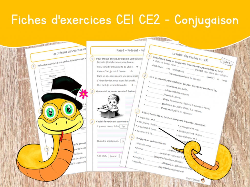 Exercice De Conjugaison Ce2 à Imprimer Gratuit Fiches d'exercices de Conjugaison - CE1-CE2