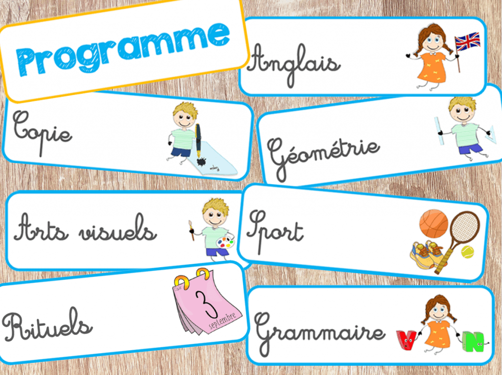 Etiquettes - Programme du jour - Classe et Grimaces