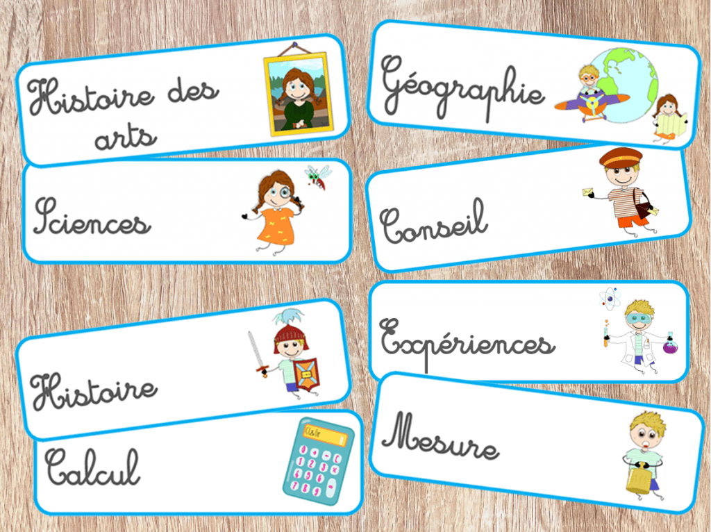 Etiquettes - Programme du jour - Classe et Grimaces