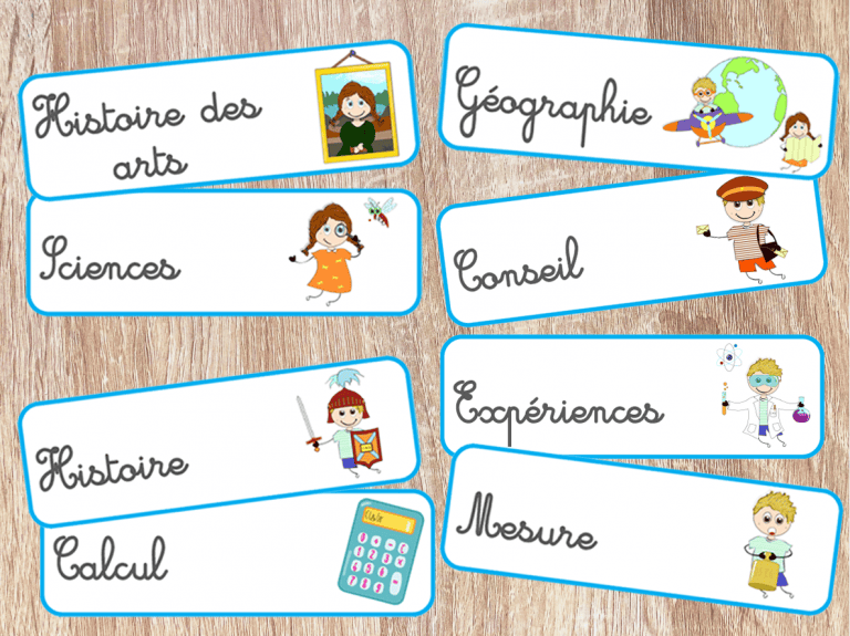 Etiquettes - Programme du jour - Classe et Grimaces